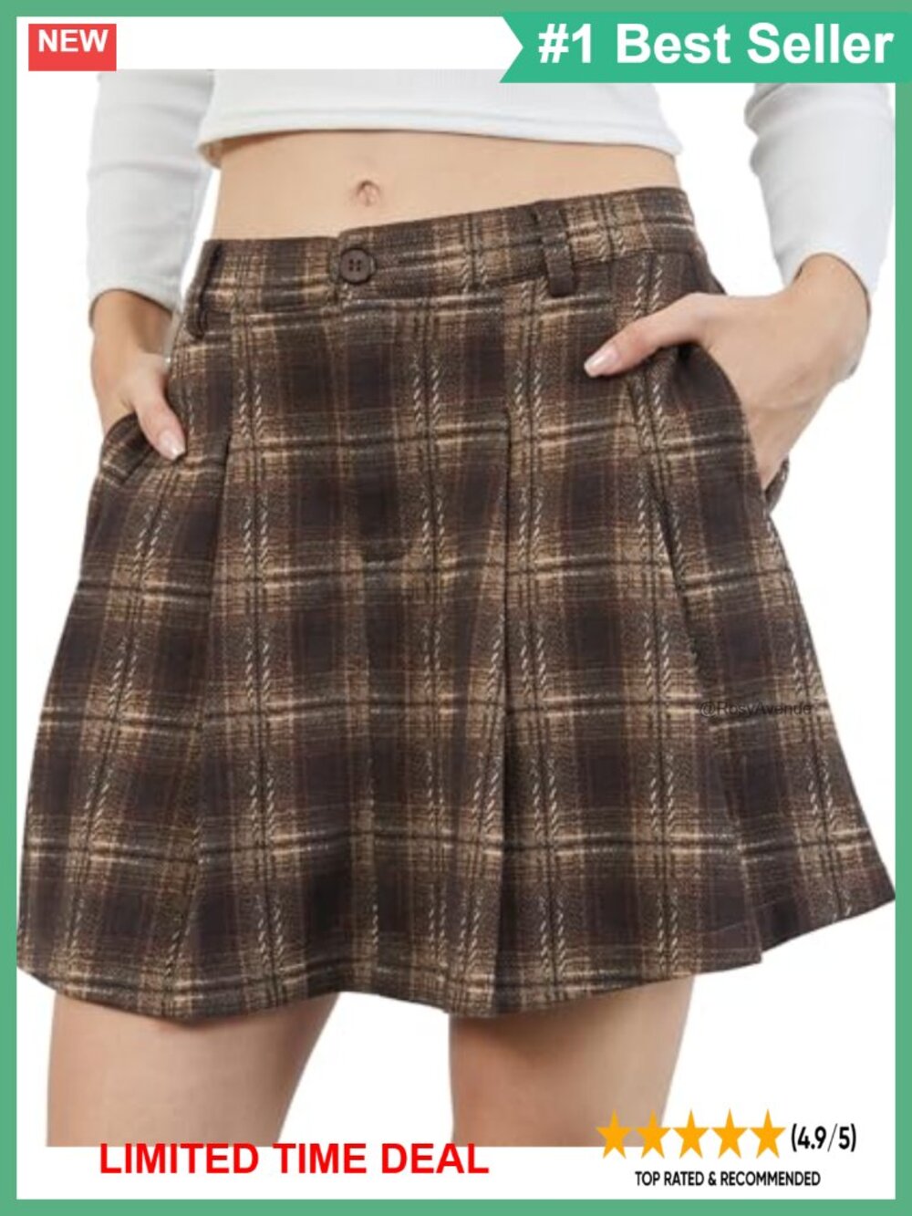 Mini Plaid Pleated High Waist A-Line Skirt with Pockets